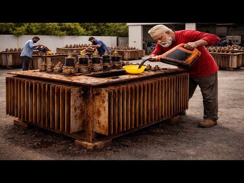 Massive Transformer Oil Change Process | Old Technician Repairing Heavy Transformer