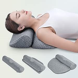 6-in-1 Adjustable Cervical Neck Pillows for Pain Relief Sleeping, Memory Foam Bolster Pillows with Detachable Pad, Neck Support Pillow for Body Lumbar Knee Leg Back Orthopedic Neck Roll (Grey)