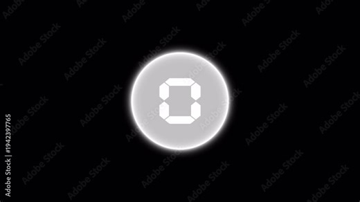 5 second countdown timer animation with neon circular glowing from 10 to 0 with interesting circle animation. Digital Circle countdown timer 5 sec animation on black background.