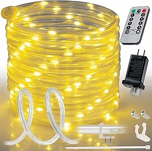 WYZworks 50ft Warm White LED Outside Rope Light - 8 Modes, Waterproof Permanent Outdoor Accent Lighting w/Remote, Flexible Clear Tube, ETL Certified, Exterior Christmas Patio Palm Tree Yard Ambient