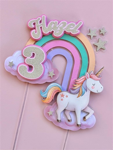 3D Custom Rainbow Unicorn Cake Topper - Glitter Decoration for Birthday Parties, Fun Colourful Magical Decor & Personalised Cake Decoration - Etsy Australia