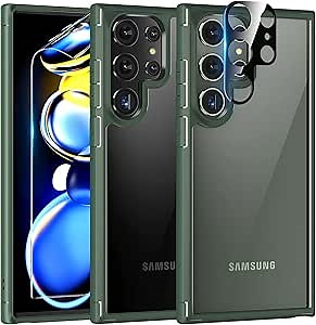 TAURI 5-in-1 Galaxy S23 Ultra Case: Military-Grade Drop Protection, Non-Yellowing, TPU Film & Camera Lens Protectors - Green