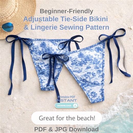 Beginner Friendly Tie Side Bikini Bottom & Lingerie Sewing Pattern – Adjustable Fit, Easy Digital PDF and JPG (digital Download) - Etsy