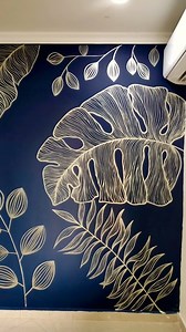 2M views · 45K reactions | Hojas doradas sobre azul naval. Es un contraste divino ✨‍ #freehand #mural #wallart #HomeDecor #painting #arte | Adry Frame | Facebook