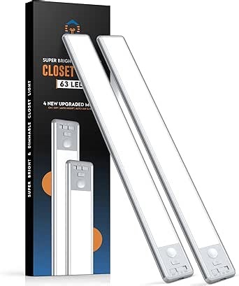 63 LED Closet Lights Motion Sensored, 2500mAh Rechargeable Under Cabinet Lighting, Dimmable & Magnetic Light Bar for Kitchen Cabinets, Hallways (2 Pack)
