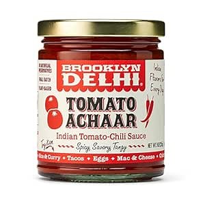 Brooklyn Delhi Tomato Achaar - 9 Ounces - Savory, Spicy, and Tangy Flavor - Made with Locally-Grown Tomatoes, Tamarind, a mix of Indian Spices, Red Chili Powder, and Unrefined Cane Sugar - Vegan