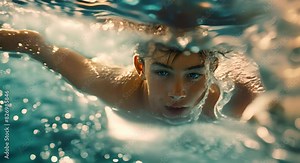 young swimmer swimming underwater, performing a streamline dolphin kick