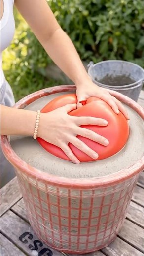 DIY concrete planter using a laundry basket mold 🪴