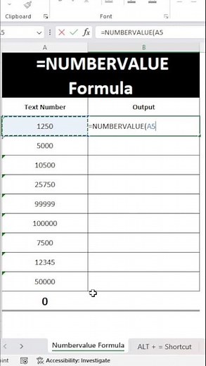 NUMBERVALUE Formula in Excel | Convert Text to Number Instantly