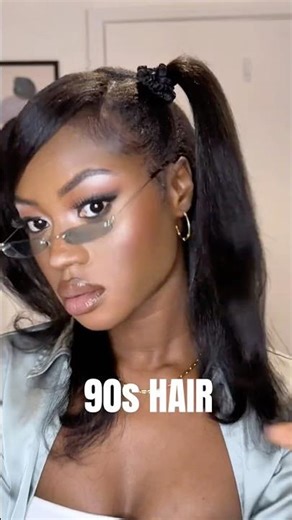 90s High Pigtails inspired #90sHair #VintageHairstyle #PigtailInspo #SleekHair #RetroHair