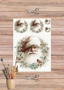Santa Claus Wreath Rice Paper for Decoupage - Christmas Santa With Robins, Winter Design, 5224 - Etsy UK