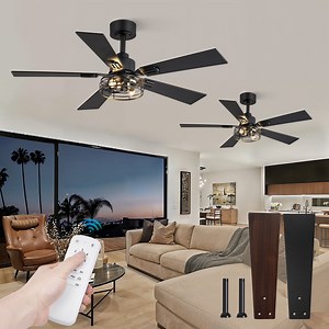 Zardon 42" Black Farmhouse Ceiling Fans with Light and Remote, 2 Pack Industrial Caged Fans with Quiet DC Motor, 6-Speed for Bedroom, Living Room, Indoor
