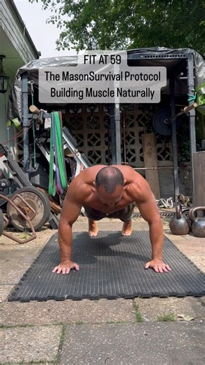 FIT AT 59 Yes you can build and maintain muscle after 50! Simple bodyweight exercise like push-ups practised to a tempo is a MasonSurvival Protocol hidden gem! #carnivorediet #eatmeat #strengthtraining #buildmuscle #over50fitness #masonsurvival #timeundertension #hypertrophy | Michael Mason