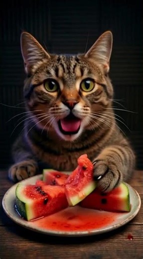 Cat eating juicy Watermelon ASMR #cat #asmr #asmrsounds #watermelon