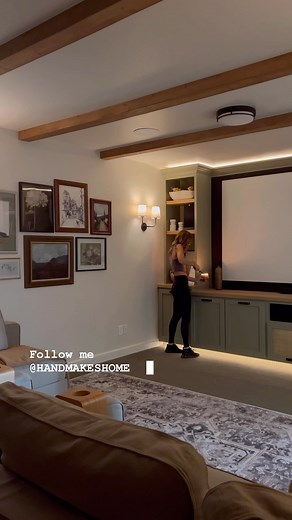 Save for later! 🙌🏽 DIY Beam tutorial is up on the blog (click the link in my bio!) and here’s a recap of how I made them. For reference: Each beam is 5” wide, 3” thick and 14’ long. Our ceilings are 9’ tall and the overall room dimensions are approx 12’x23’! Beam stain: General finishes antique oak whitewash (approx 10/1 ratio) Cabinet color: At Ease Soldier by Sherwin Williams #ltkhome #homereno #homerenovation #womenwhobuild #carpentry #reelitfeelit #affordablediy #diyonabudget #diyhomeproje