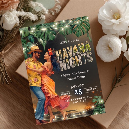 Havana Nights Invitation Template, Tropical Party Invite, Editable Canva Latin Theme, Cuban Night, Salsa Birthday, Summer Event Printable - Etsy