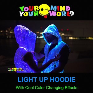 191K views · 1.8K shares | #Cool #Hoodie by Day and #Sick LIGHT UP HOODIE by Night...  #Ravers #Burners #CoolPeople Light up Your #night #Now with #YOURMINDYOURWORLD which glows in 4 different colors - RED, WHITE, GREEN and BLUE...Get Yours NOW, before it's gone. https://www.etsy.com/shop/YourMindYourWorld | Light Up Clothing - YOUR MIND YOUR WORLD | Facebook