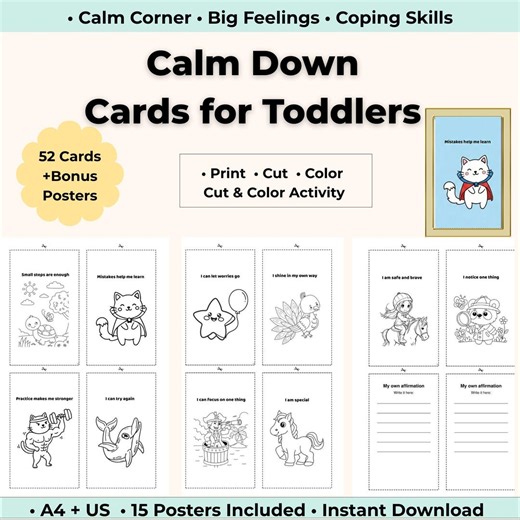 Toddler Calm Down Cards | Coloring, Cutting Activity (PDF Download) - Etsy
