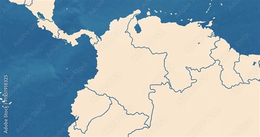Beautiful zoom in of a colombia map with most important cities and frontier lines