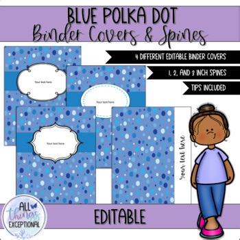 Binder Covers & Spines Templates - Blue Polka Dots - EDITABLE