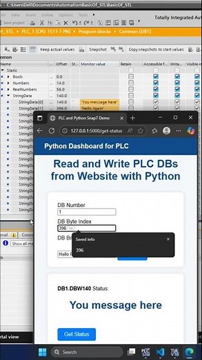 Custom Web Dashboard for Siemens PLC (TIA Portal) Using Python – Read & Write DB STRING Data #python