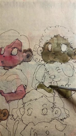 Painting arms and leg of dog girl .