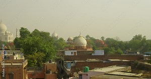 Beautiful early morning view of the Taj Mahal from a rooftop
