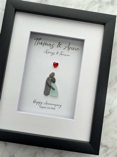 Ruby Anniversary Gift for Couple Personalized | 40th Anniversary Sea Glass Pebble Art Framed - Etsy