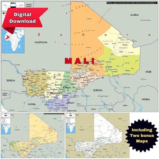 MALI Printable Map Set: Political, Physical & Road Network - Etsy