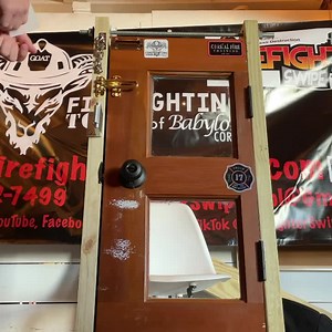 The In&Out GOAT Firefighter Swipe Tool on an inward opening door with a hotel security bar. FirefighterSwipeTool.com #firefighter #firefighter #firefighting #chiefmiller #volunteerfirefighter #emslife #firehouse #firestation | Job Town Tools