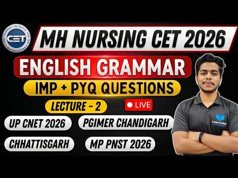 MH Nursing CET 2026 | English Grammar | PYQs and IMP Questions | Lecture 2 #bscnursing #learnolet