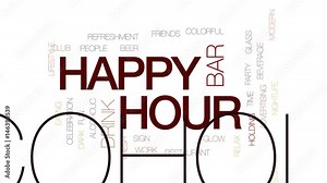 Happy hour animated word cloud, text design animation. Kinetic typography.