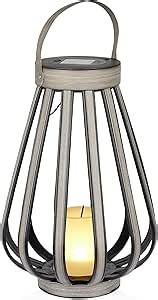 Alpine Corporation QER112SLR-HH-GR-TM Solar Decorative Plastic Lantern w/ LED Light, Sleek LED Decor for Deck & Patio, 14" H