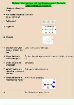 Biology Biochemistry Unit Test Questions And Answers 100 Verified 20242025 A pdf