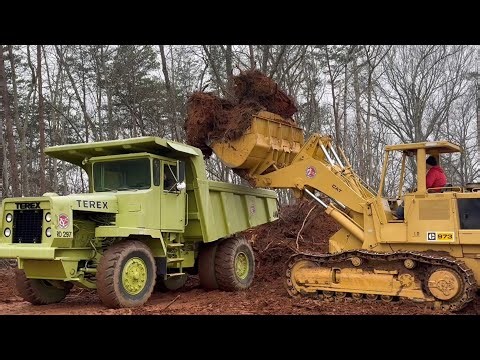 Monster Cat 973 Track Loader Rippin Stumps And Terex 3303B Haul Truck, Screaming Detroit Diesel 6-71