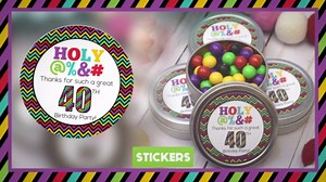 Deluxe Holy @%*# Bleep 40th Birthday Party Bundle Includes 20 each of Invitations & Thank You Cards with Envelopes + 2 Different Sizes of Stickers, Mini Candy Bar Wrappers, & Water Bottle Labels!