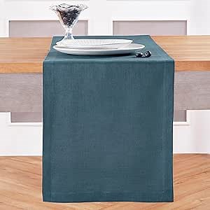 Solino Home Linen Table Runner 60 Inches - 100% Pure Linen Peacock Blue Table Runner 14 x 60 Inch Ideal for Dresser and Coffee Tables, Mothers Day - Fete, Winter