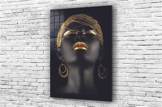 Tempered Glass Wall Art: African Woman Portrait, Gold Accent Decor - Etsy