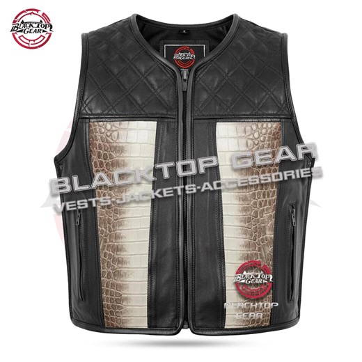 Genuine Crocodile Leather Look Vest: Handmade Biker Western Style Gilet Diamond Quilted - Etsy