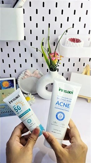 innsaei Salicylic cleansing foam & Hyaluronic sunscreen review ✨ #shorts #skincare #innsaei