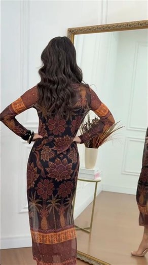 Must-See Jumbo Fashion Store Glam Looks floral and palm pattern long sleeve mock neck dress🌸 #shorts
