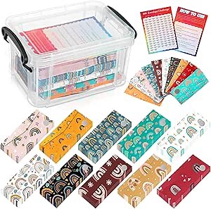 100 Envelopes Money Saving Challenge Kit Save 5050 Dollars in 100 Days Money Saving 100 Envelopes with Collection Box for Cash Challenge, Money Gift Idea (Rainbow)