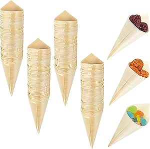 Framendino, 200 Pack Disposable Pine Wood Cones Tasting Cone Appetizers Finger Food Ice Cream Holder for Home Wedding Birthday Party Events Supplies