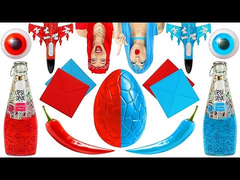RED VS BLUE FOOD || Surprise Egg Opening! One Color for 24 Hours by 123 GO! FOOD