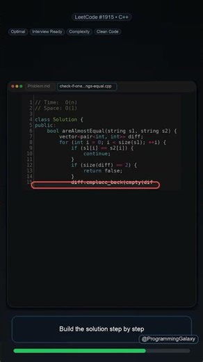Check if One String Swap Can Make Strings Equal in C++ | Fast LeetCode Solution #shorts