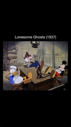 Memory Cartoons on Instagram: "This scene comes from Lonesome Ghosts, a spooky-yet-playful Disney cartoon starring Mickey Mouse, Donald Duck, and Goofy as amateur ghost hunters. The short blends light horror elements with slapstick comedy, using haunted-house gags, eerie atmospheres, and perfectly timed humor 👻🏚️ Fun fact: Lonesome Ghosts is often remembered for its darker tone compared to other Mickey cartoons of the era. It helped popularize the trio dynamic of Mickey, Donald, and Goofy work