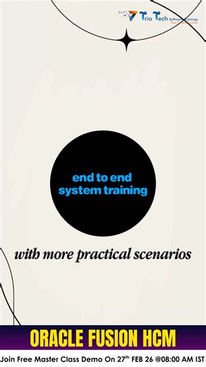 Concepts are easy. Real skills matter. Oracle Fusion HCM Cloud is used on live systems, not slides. Theory alone won’t make you job-ready. Why most training fails? HR teams work on real-time Oracle HCM systems, real workflows, and real business scenarios. What makes the difference? ✅ Hands-on Oracle Fusion HCM Cloud ✅ Real HR scenarios & workflows ✅ End-to-end system training ✅ Live configurations used in MNCs Why choose TrioTech Software Trainings? We provide real-time Oracle Fusion HCM practic