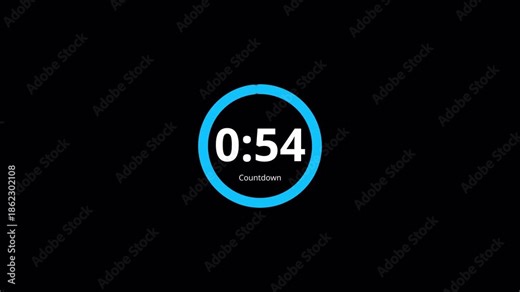 One minute countdown animation with transparent background, countdown timer from 60 seconds to 0 seconds with minute and seconds, One minute countdown timer with alpha channel in 4k.