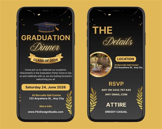 Yellow Gold Graduation Dinner Invitation, Classy Graduation Party Invite, Modern Grad Dinner Invite, Gold Graduation Celebration Invitation - Etsy