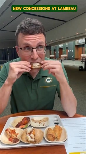 Packers Wes Hodkiewicz, doing a taste test with the new food at Lambeau Field. | Die Hard Packer Fan